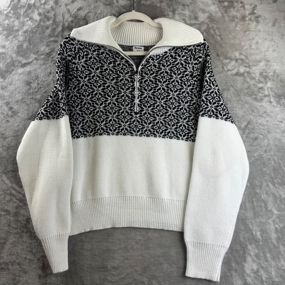 Cotton On Sweaters - Cotton On Sweater Women Medium White Black Fair Isle Quarter Zip Pullover (1757)